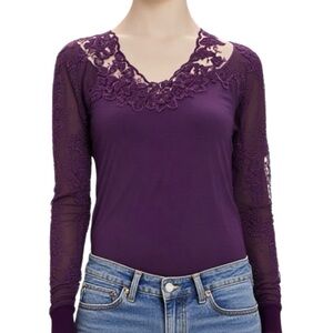 MEC Merino Wool purple Long Sleeve Top with Lace Detailing Size Medium
